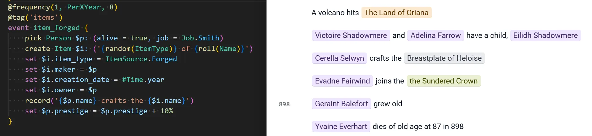 Code and result sample